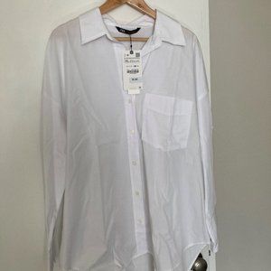 NWT Zara White Poplin Button Up Shirt XL